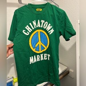 Green Short Sleeve Tee with Peace Symbol Design